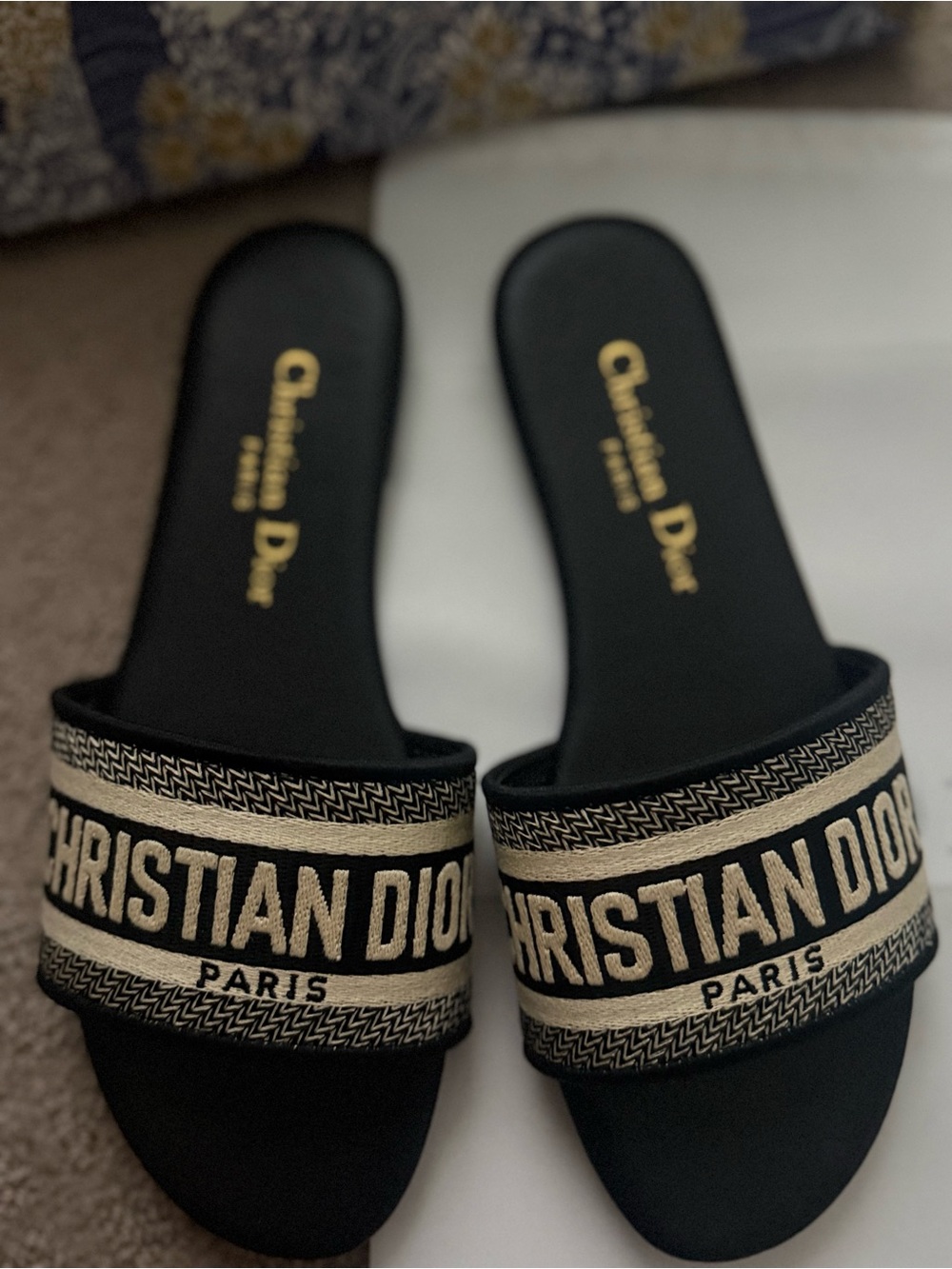 Dior Black and Beige Christian Dior Slide Sandals - Picture 2 of 4